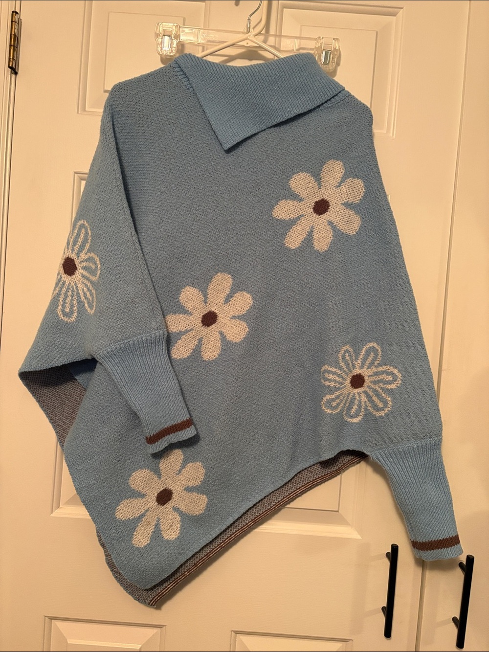 Sky Blue Daisy Knit Poncho Sweater